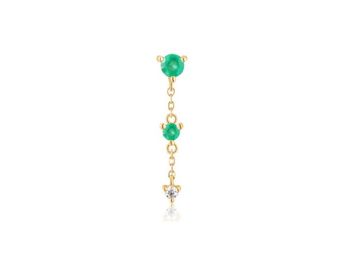 9k Petite Emerald and Diamond Chain Stud Earring