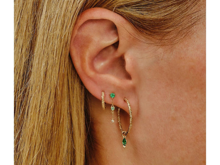 9k Petite Emerald and Diamond Chain Stud Earring