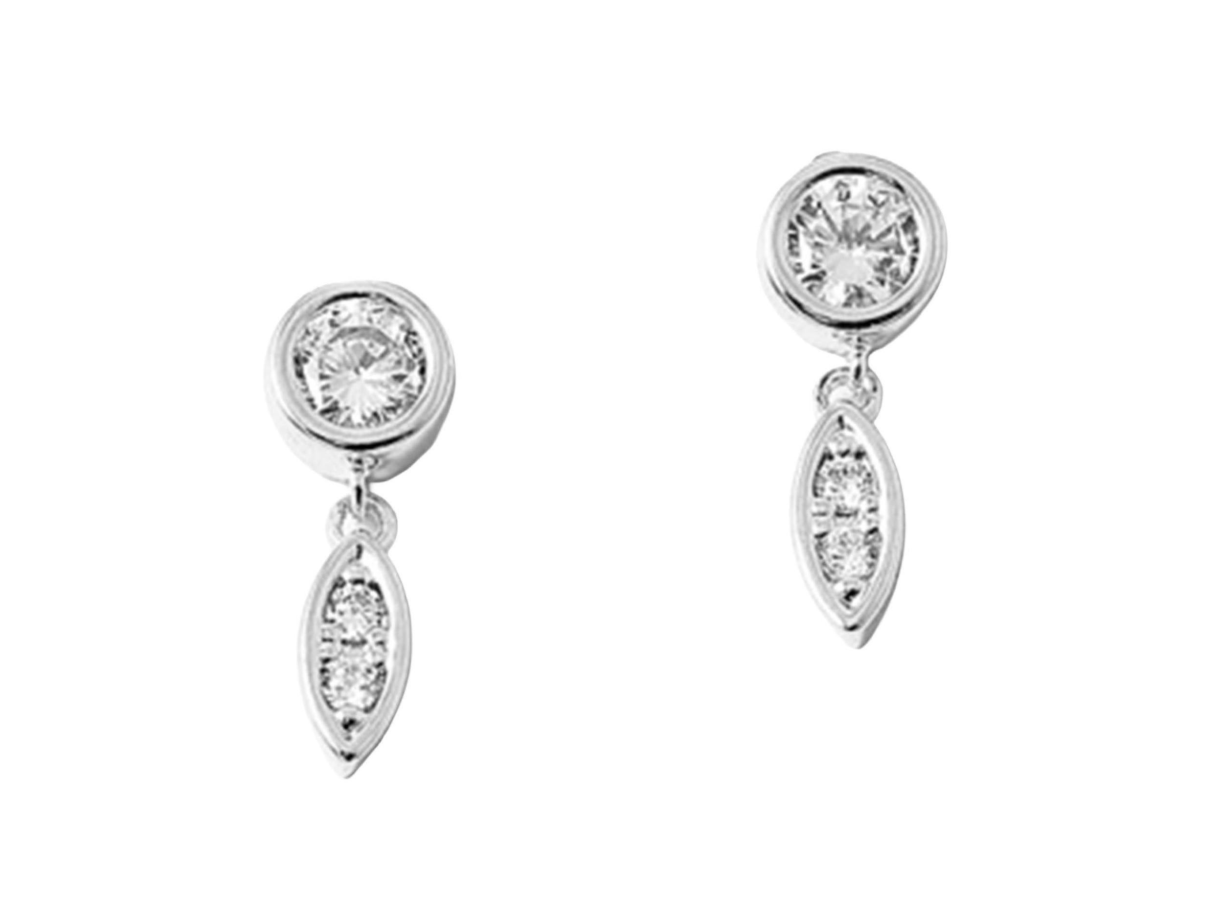 Silver Drop Stud Earrings with CZs