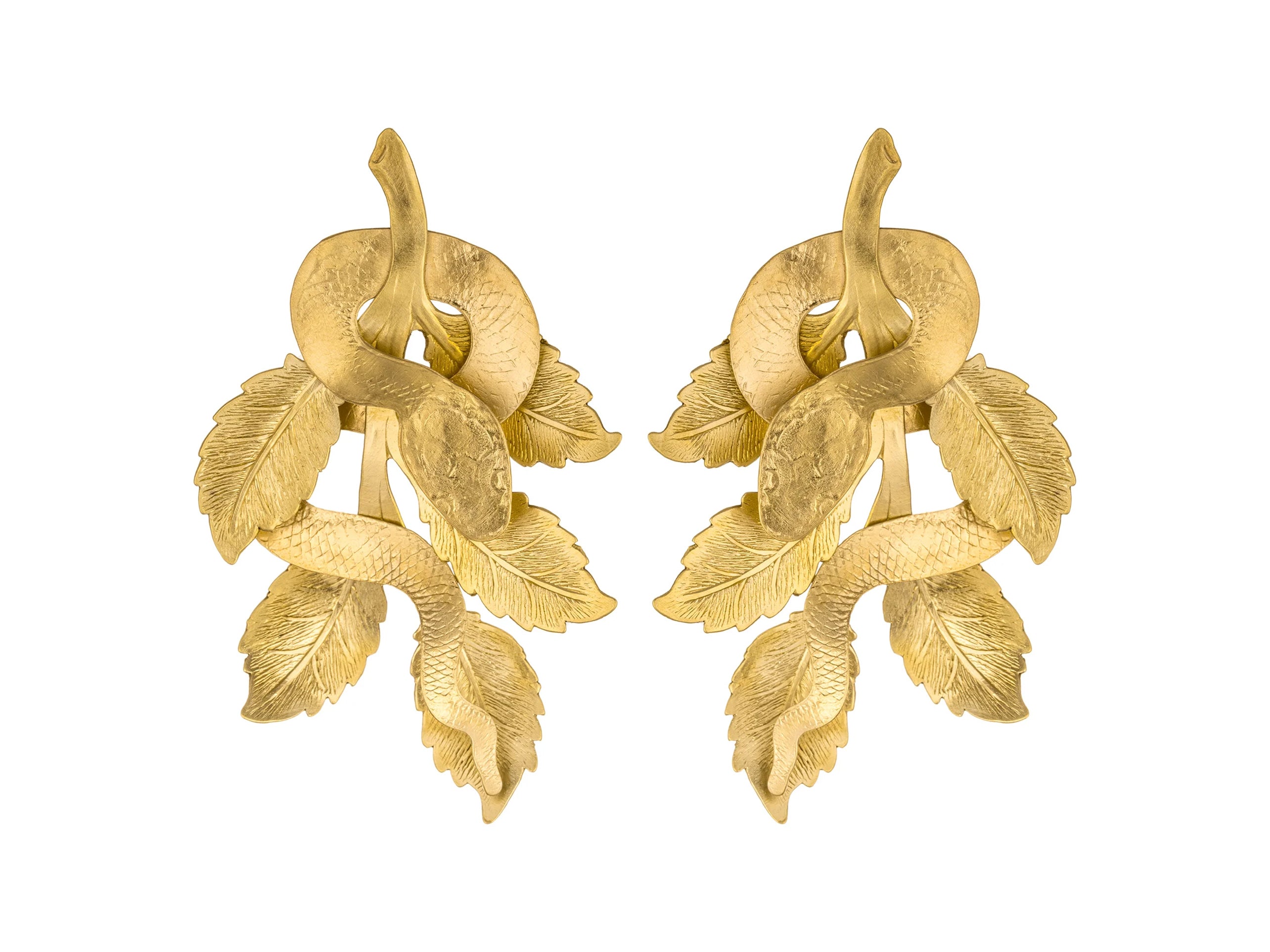 Brass Snake and Leaf Drop Earrings