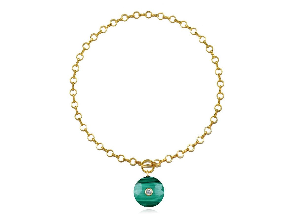 Faceted Malachite with Topaz Charm Necklace