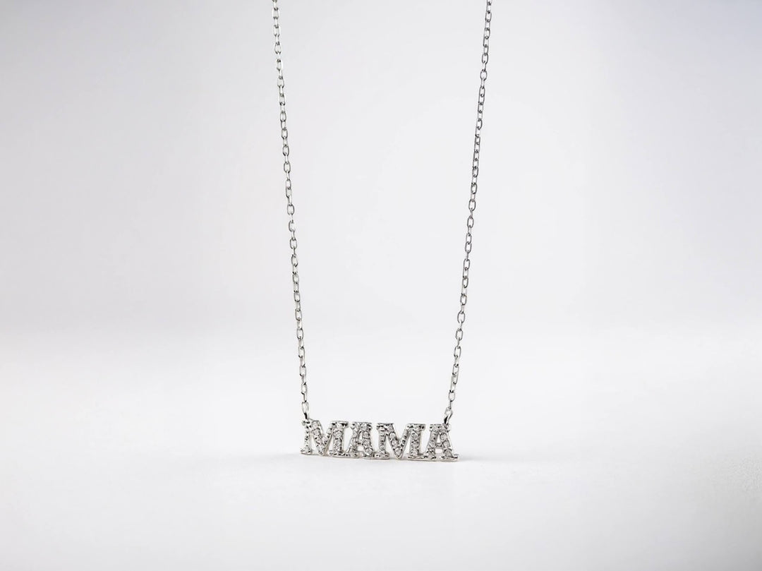 Silver MAMA Necklace with CZs
