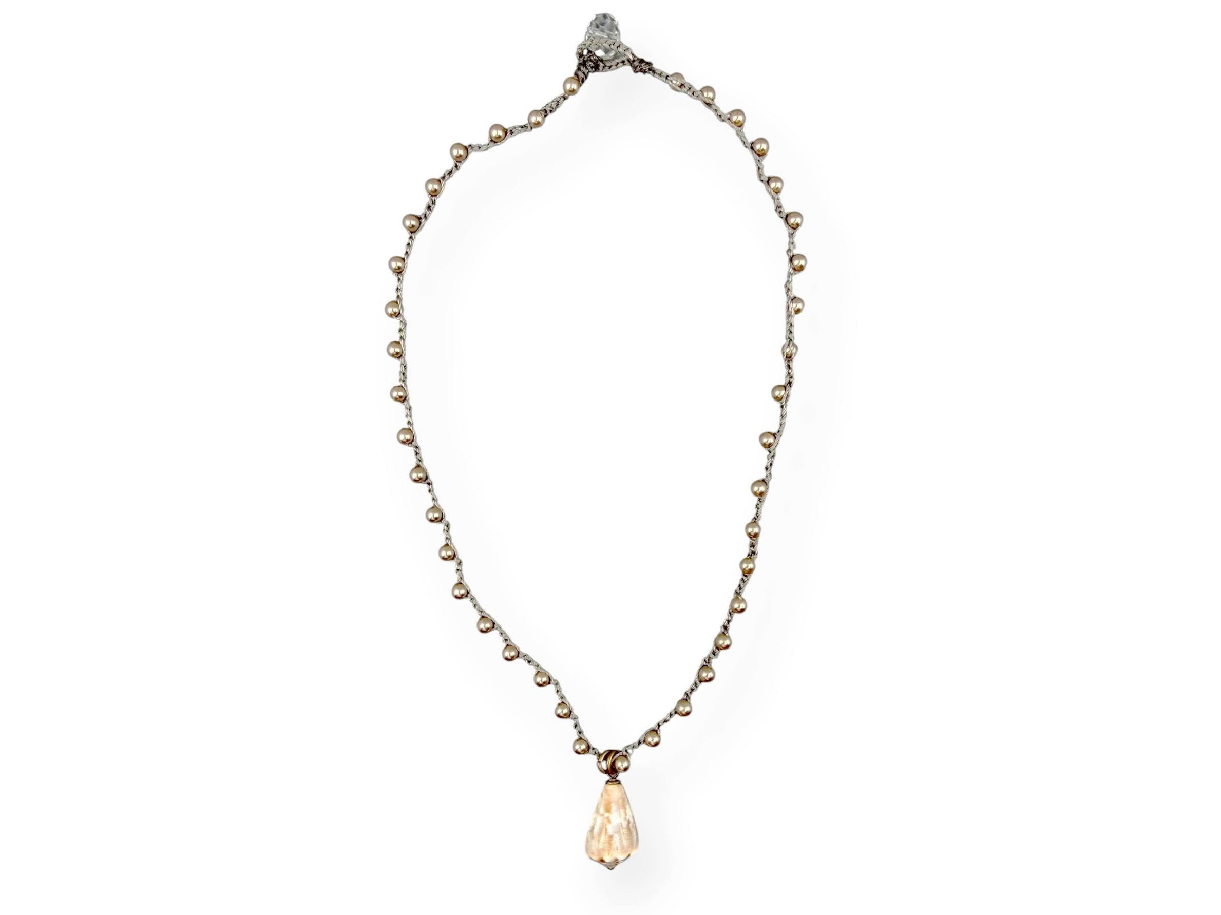Hand-Crocheted Necklace with Mottled Hawaiian Cone Shell Charm