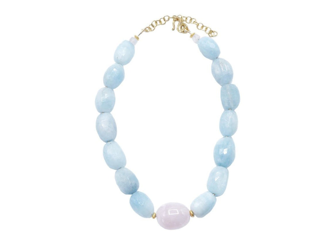 Aquamarine and Pink Quartz Necklace