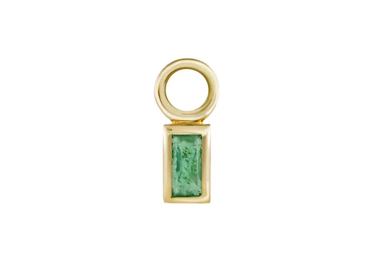9k Mini Ear Charm with a Baguette Emerald