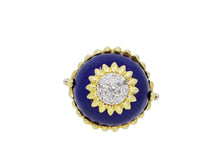Load image into Gallery viewer, 18k 1980s Blue Enamel and Diamond Bombe Ring
