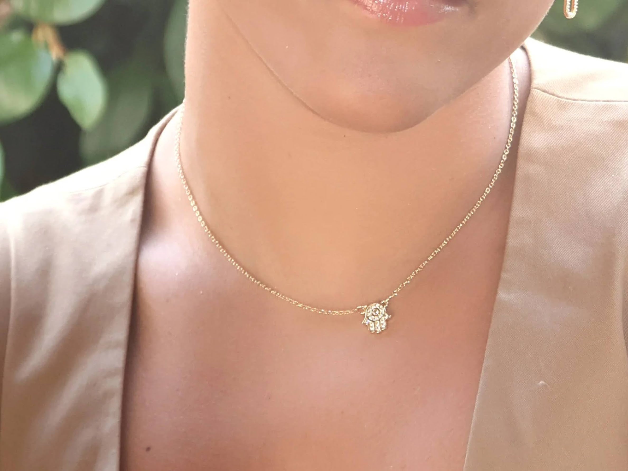 Hamsa Hand Necklace with CZs