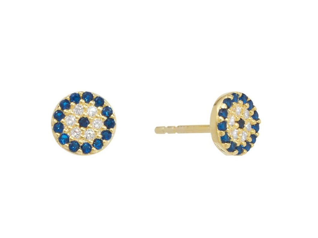 Round Evil Eye Studs with Blue and Clear CZs
