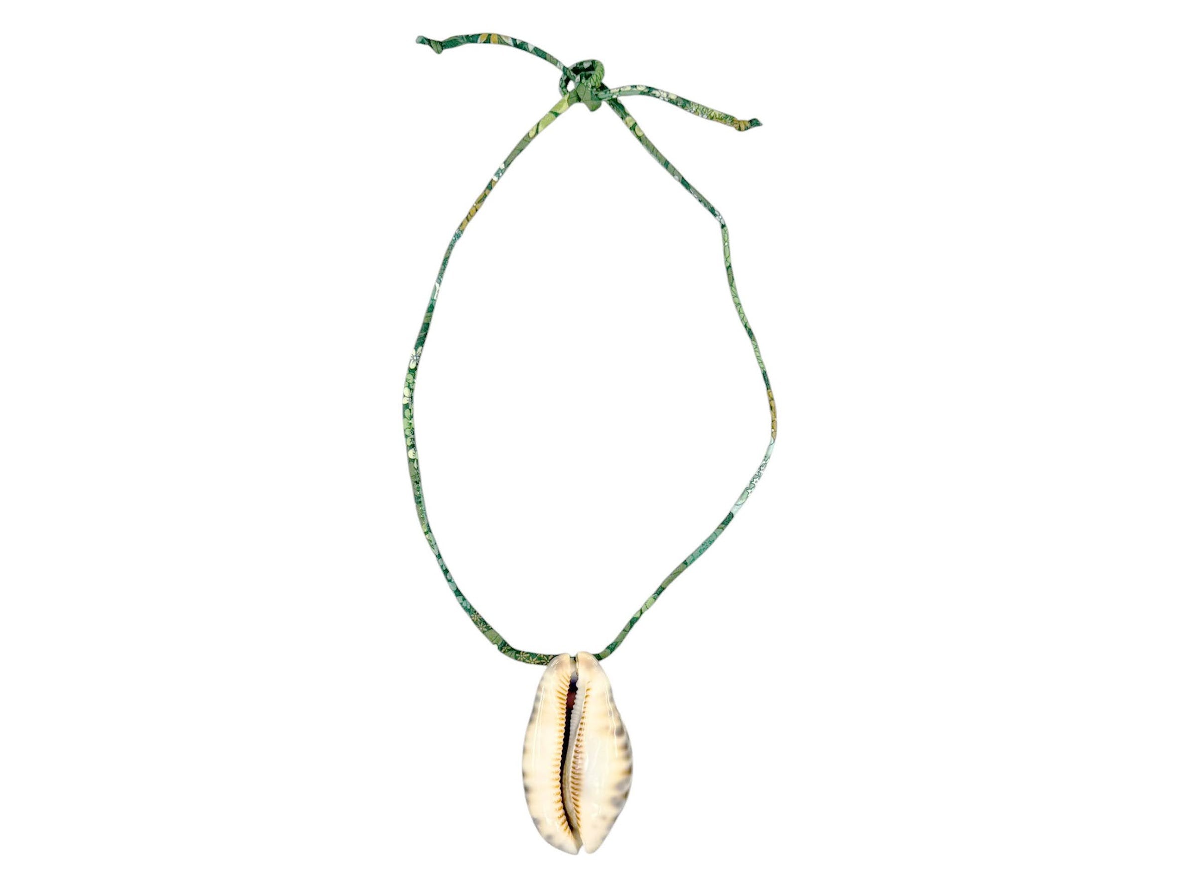 Tiger Cowrie Shell on Liberty Print Necklace
