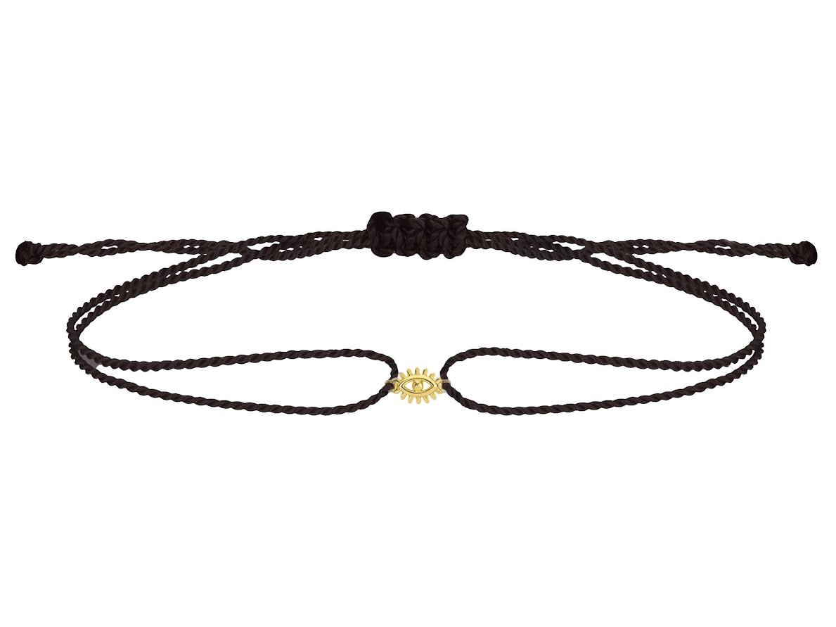 14k and Black Cord Bracelet with Evil Eye