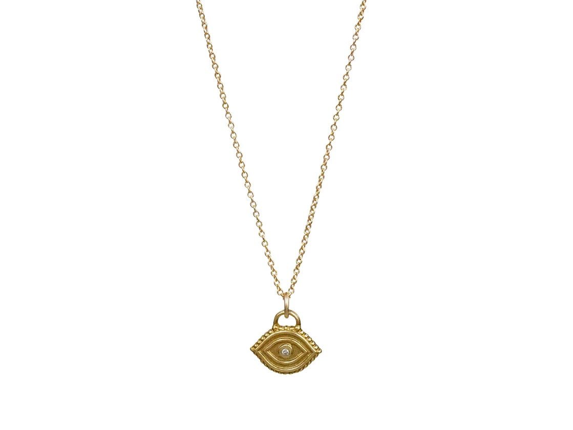 Yellow Bronze Evil Eye Charm Necklace with Diamond