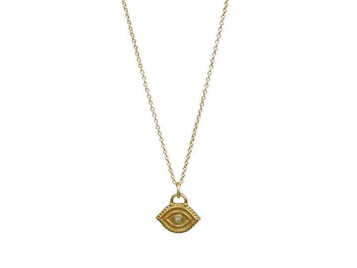 Yellow Bronze Evil Eye Charm Necklace with Diamond