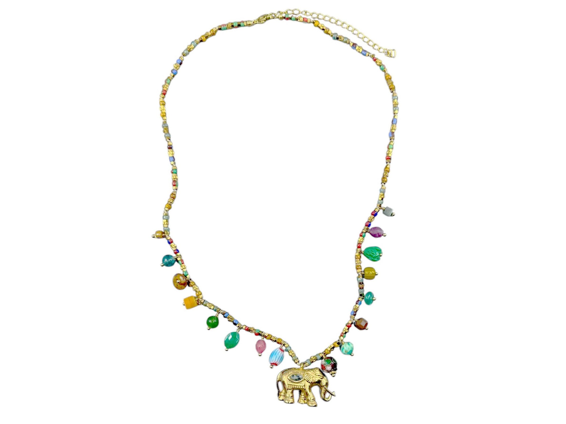Elephant Charm Bead Necklace with Multiple Charms