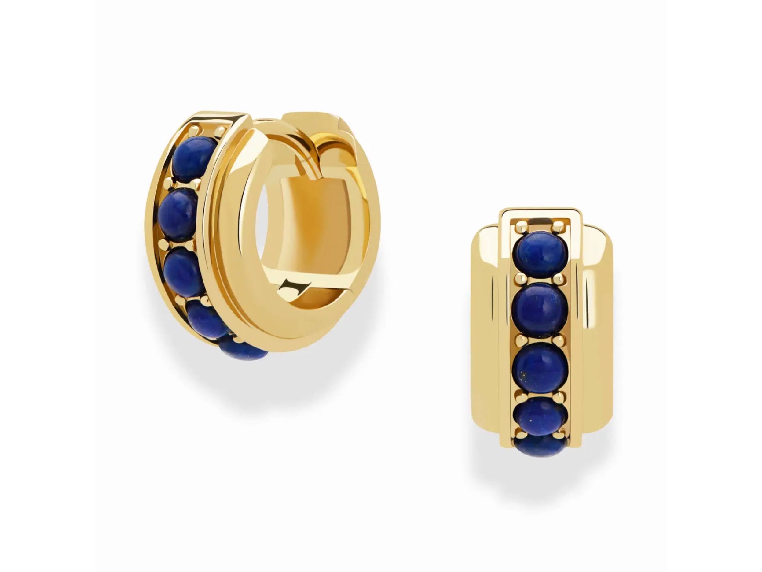 Gold Huggie Hoops with Lapis