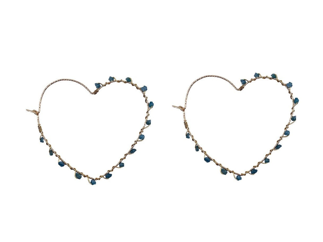 Blue Diamond Heart Hoops