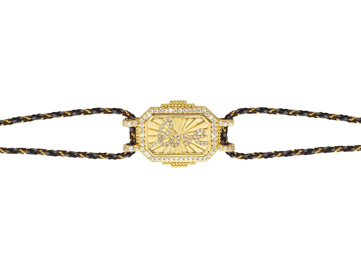 Gold Love Charm Bracelet on Cord.