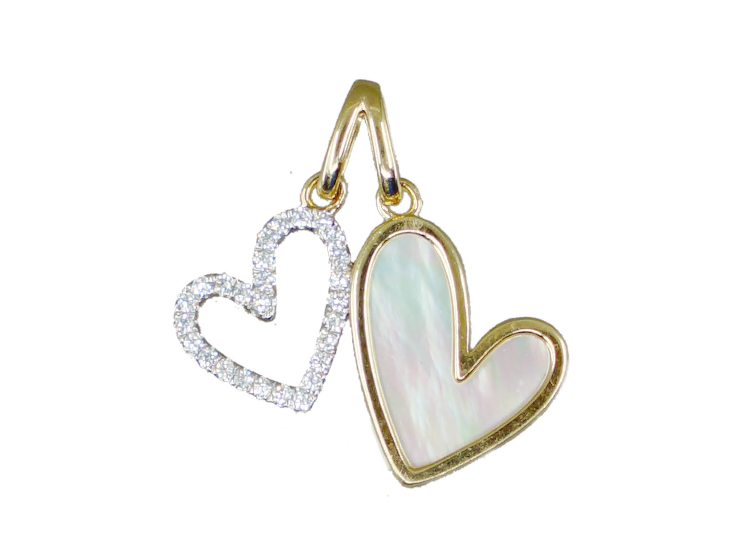 14k MOP Double Heart Pendant