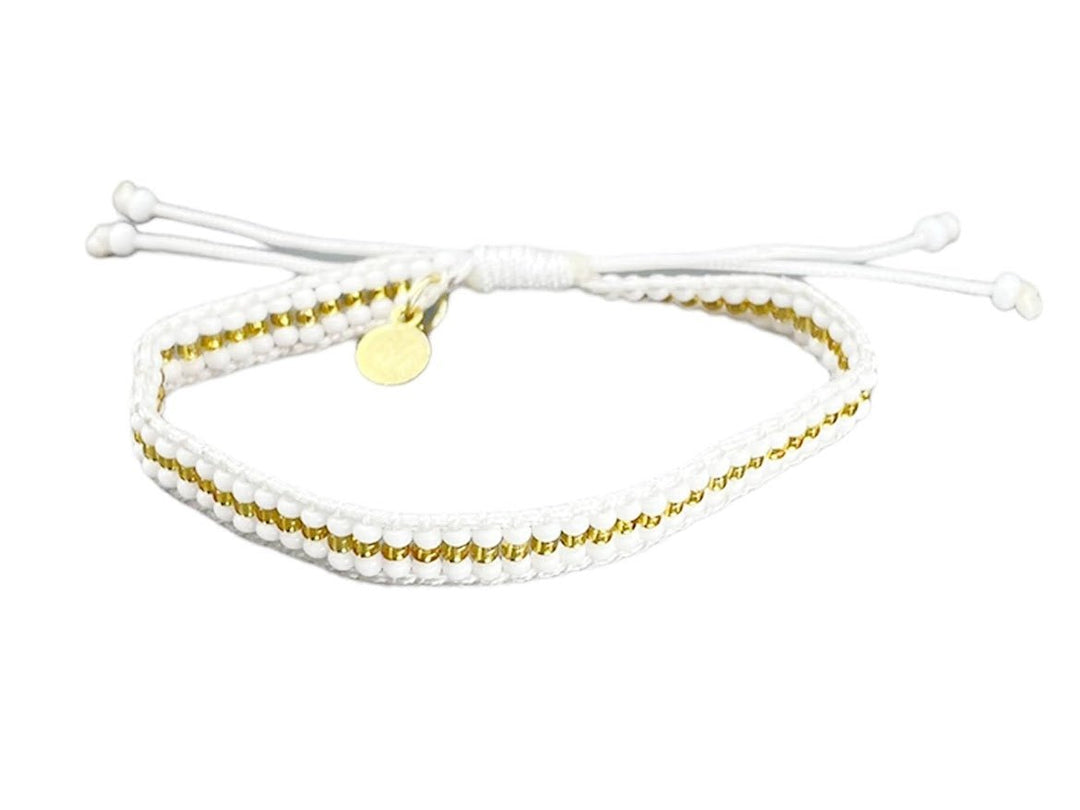 Gold and White Beaded Stripes Bracelet