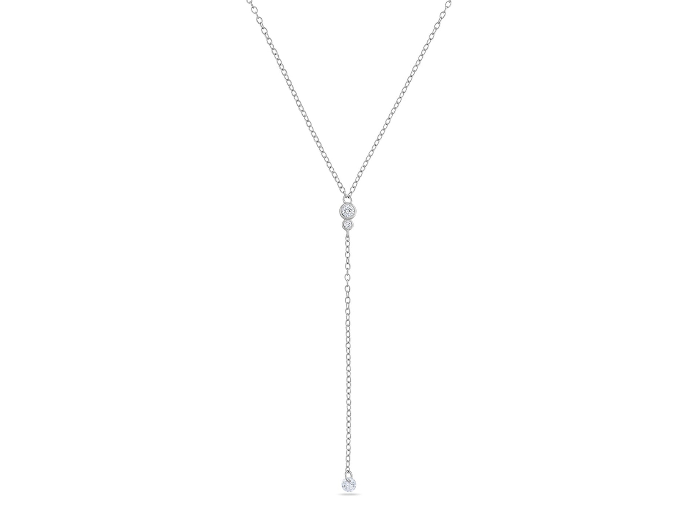 Silver Lariat Necklace with CZs