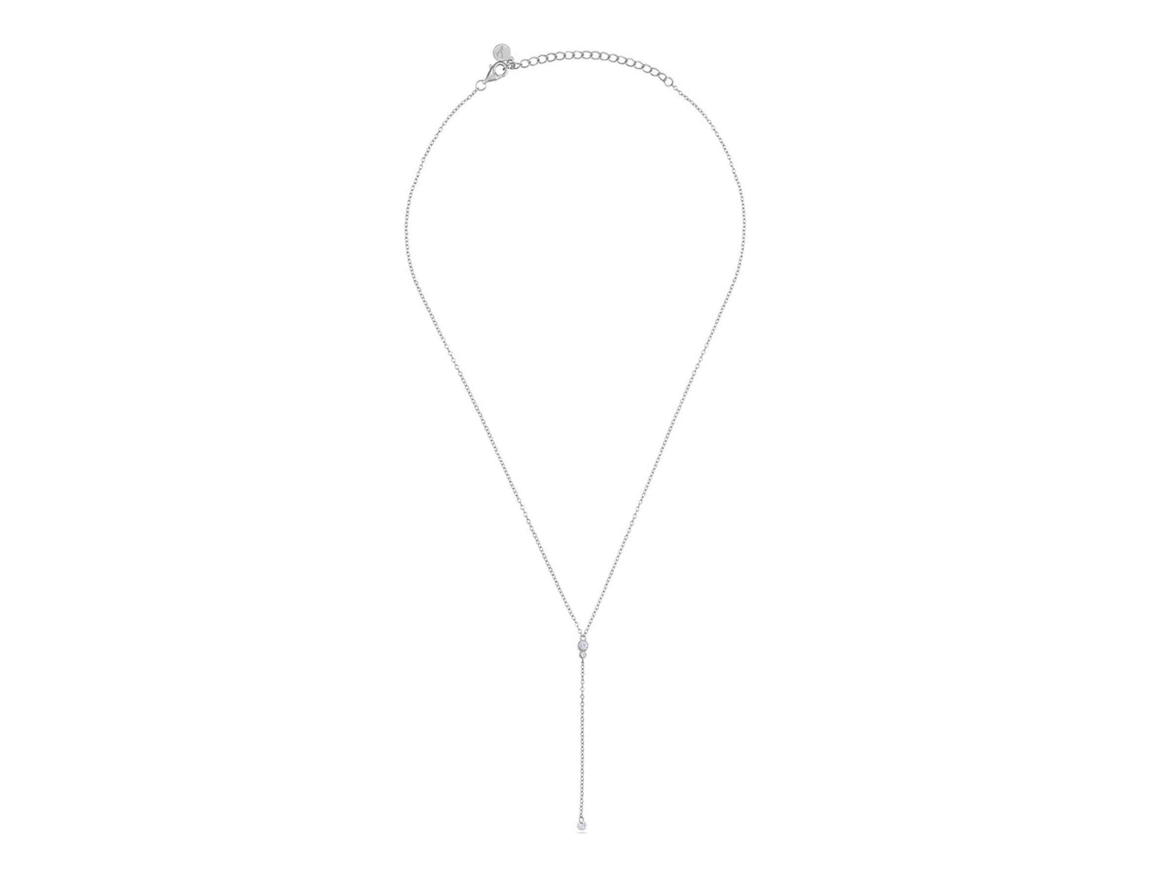Silver Lariat Necklace with CZs