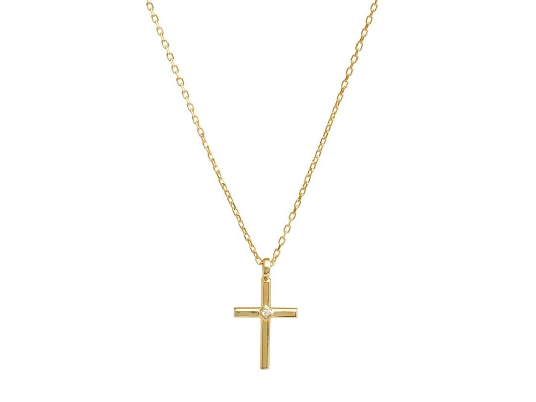 Gold Cross with Single CZ