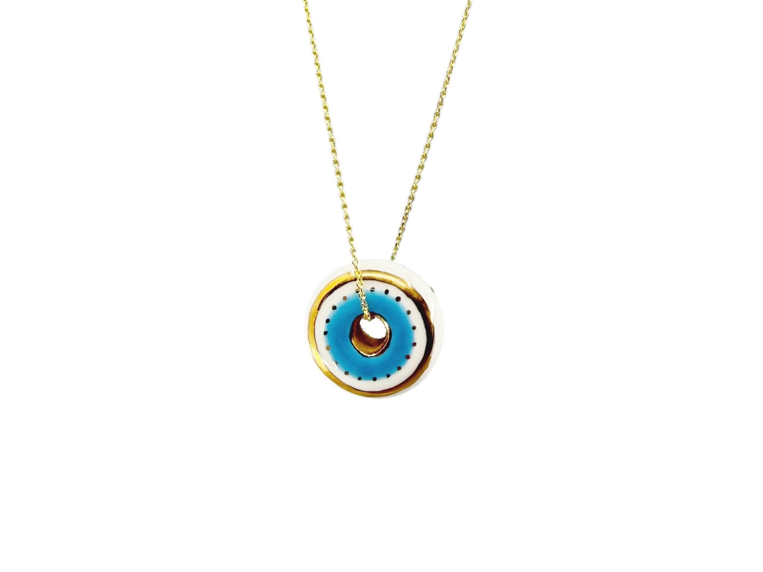 Handpainted Italian Porcelain White and Blue Evil Eye Disc Charm