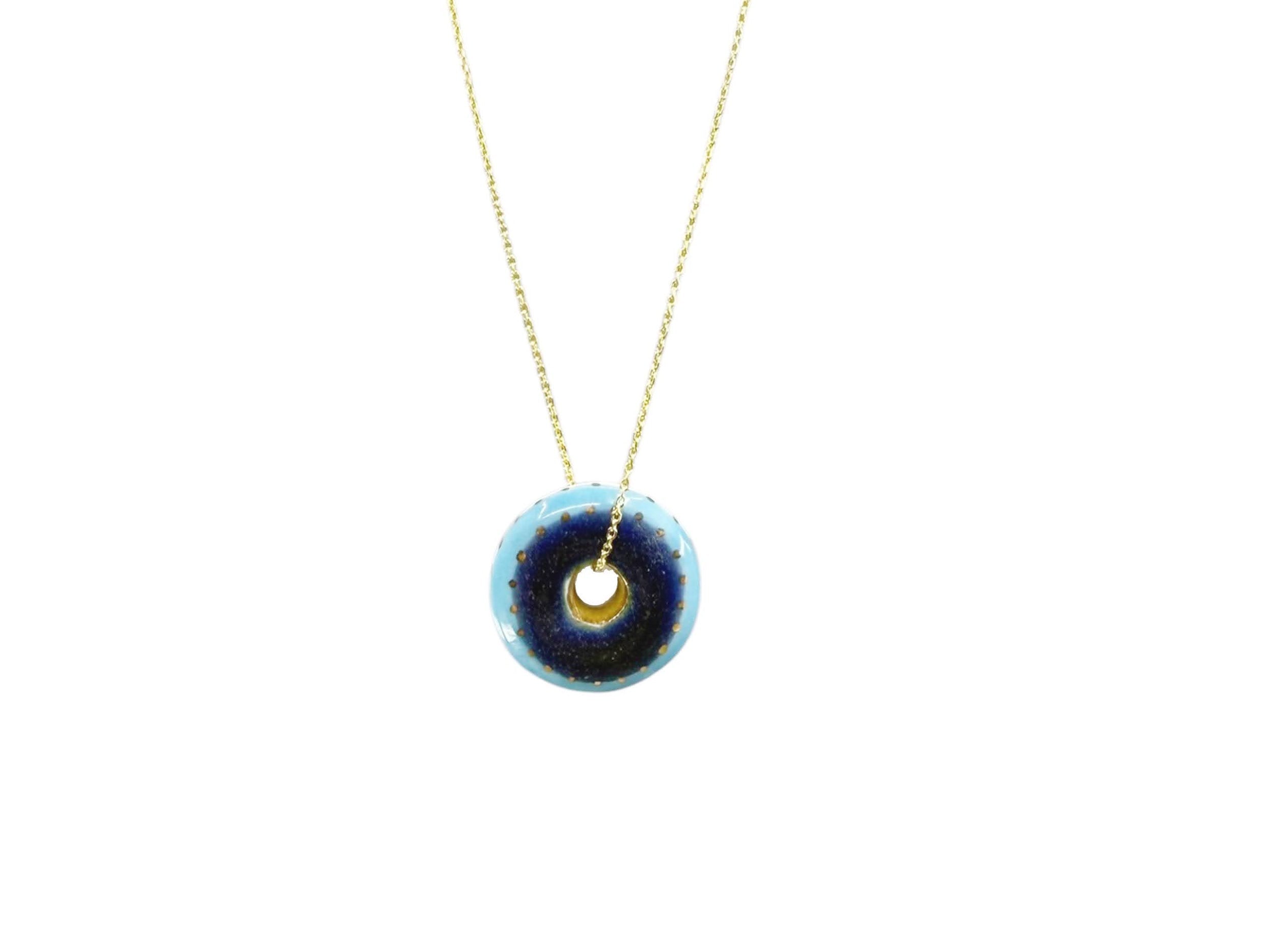 Handpainted Italian Porcelain White and Blue Evil Eye Disc Charm