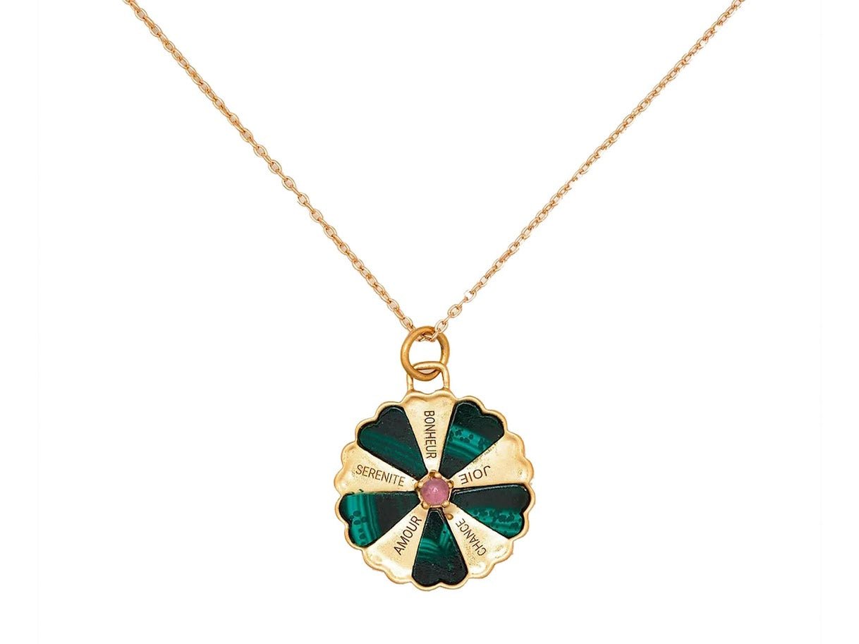 Malachite Make a Wish Necklace with Pink Quartz
