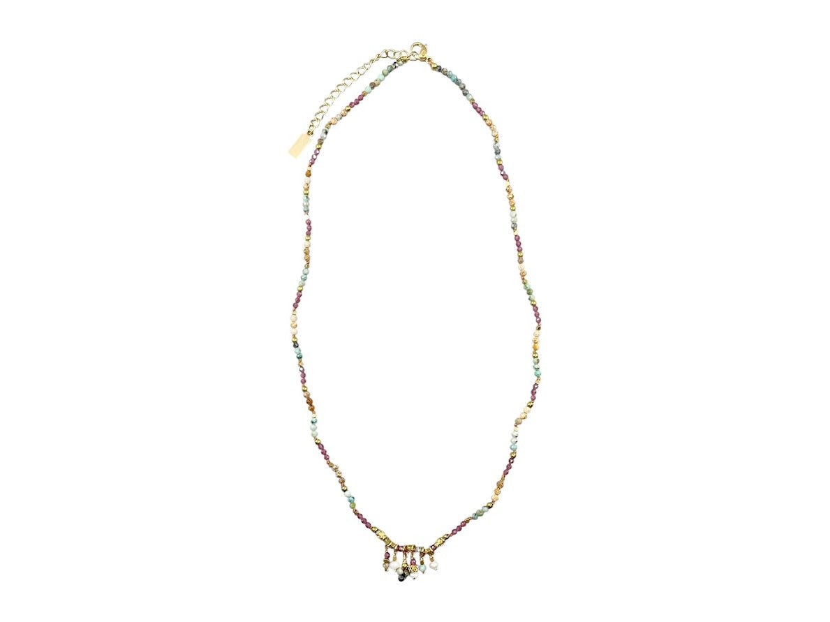 Brown Beaded Necklace with Delicate Stone Charms