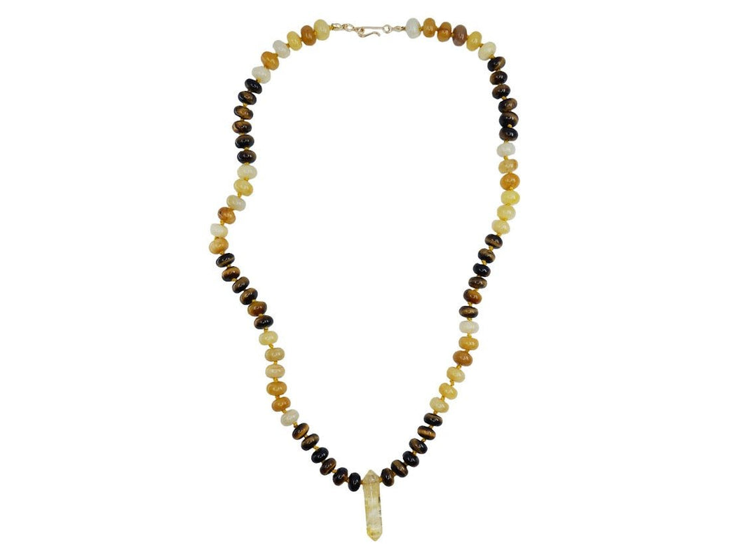 Yellow Jade and Tiger Eye Necklace with Citrine Point