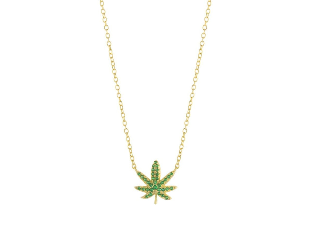 Gold and Green Cannabis Leaf Necklace