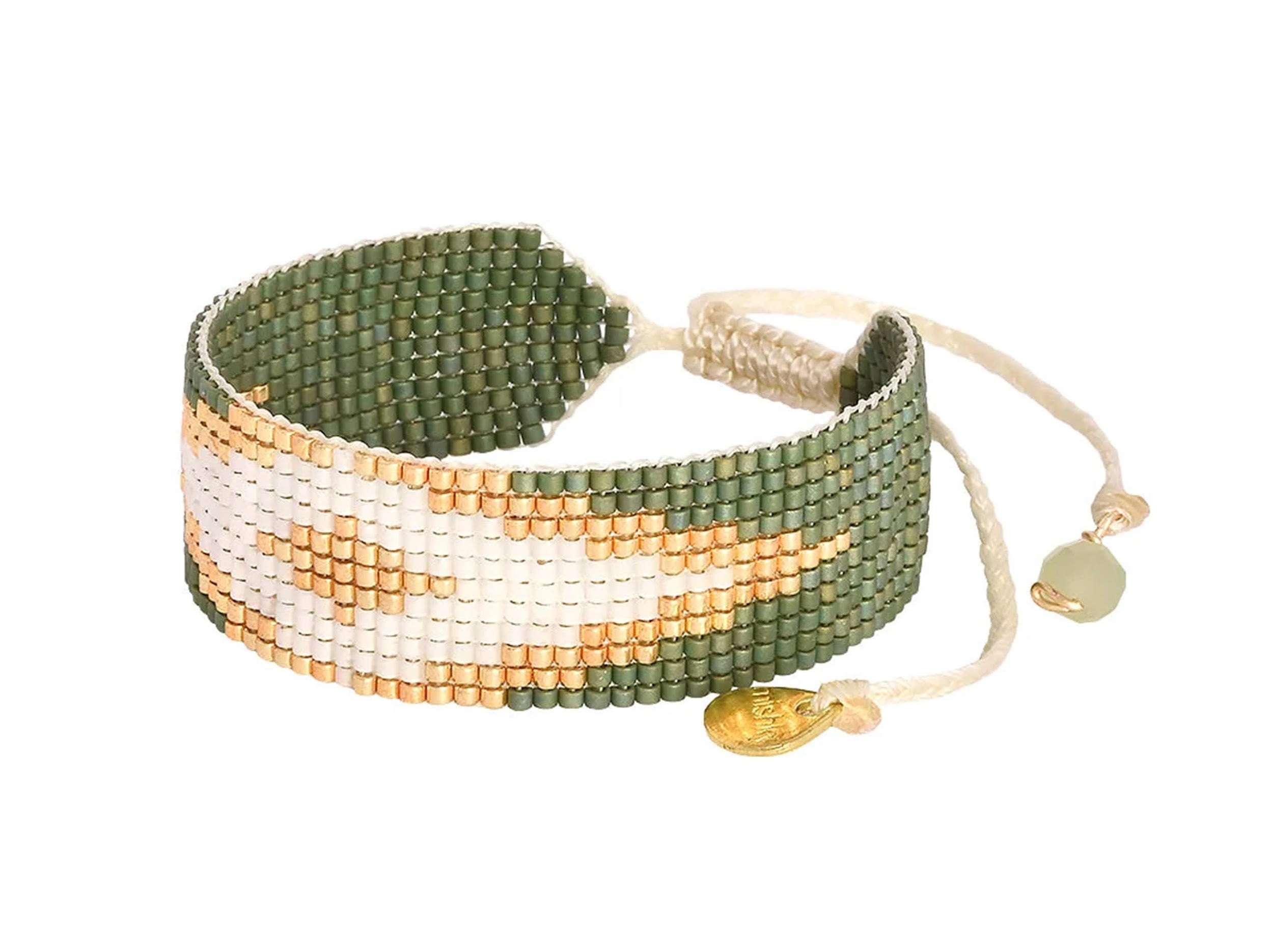 Green and Gold Woven Bead Bracelet