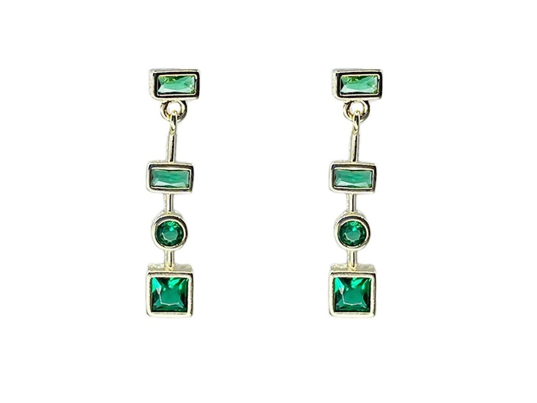 Gold Drop Earrings with Green CZs