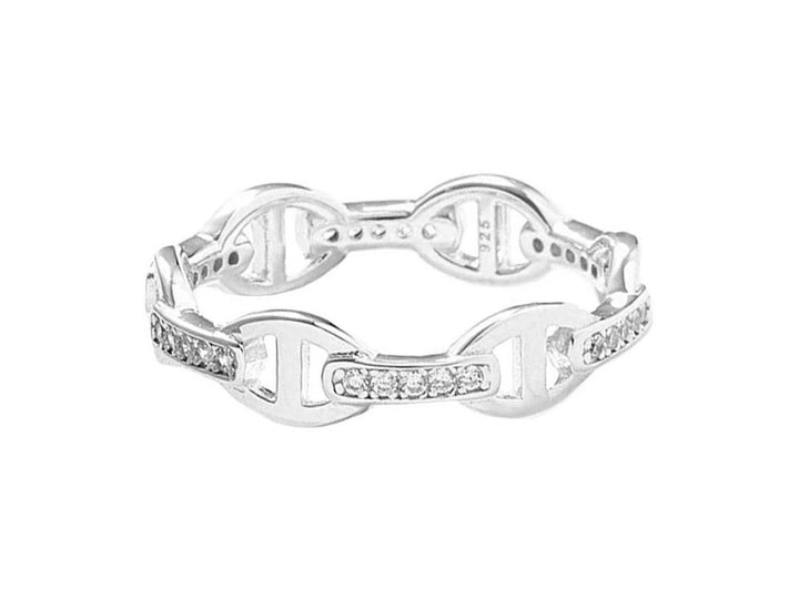 Silver Link Ring with CZs