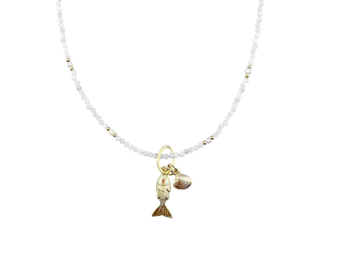 White Agate Choker with Nautical Charms