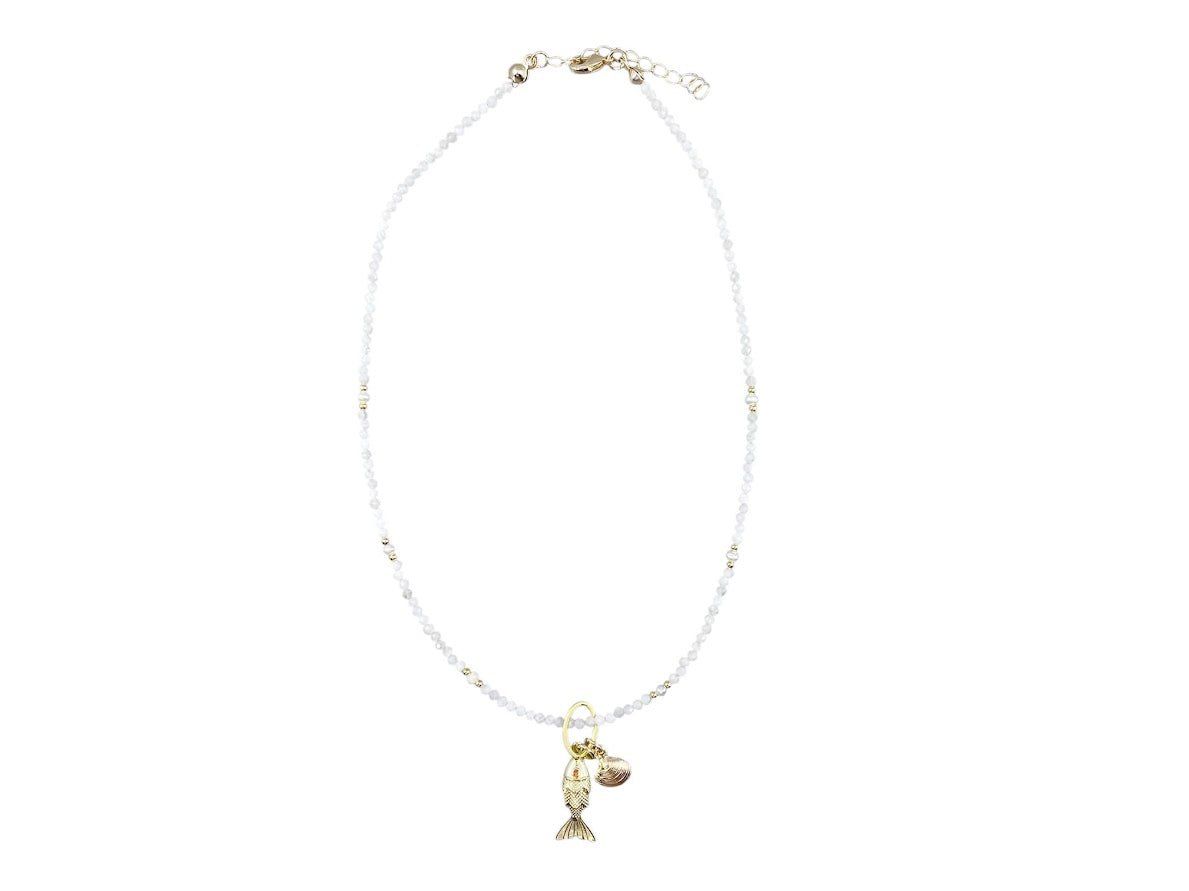 White Agate Choker with Nautical Charms