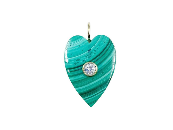 Malachite Elongated Heart Charm with White Topaz