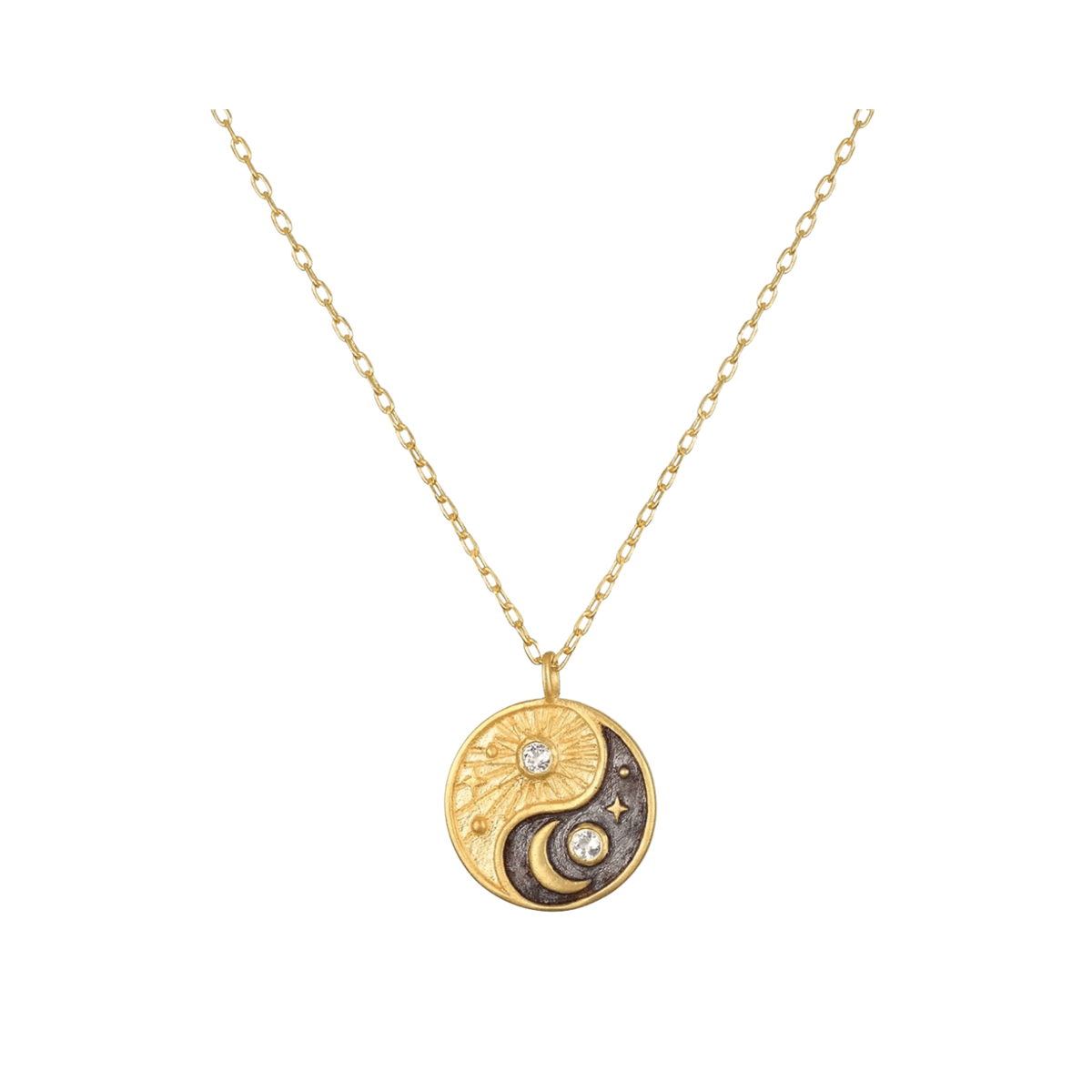 Gold and White Topaz Yin Yang Charm Necklace