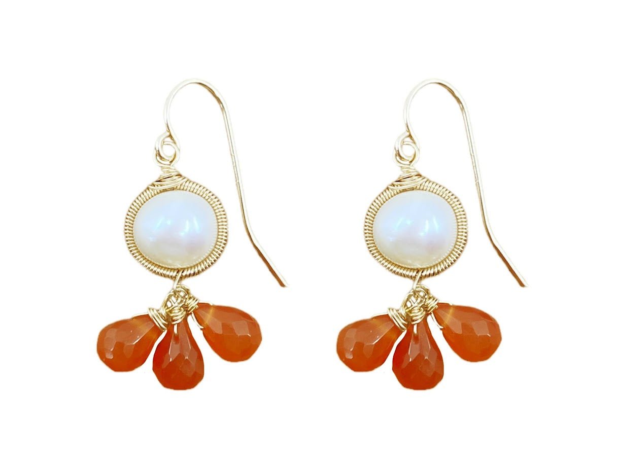 Pearl and Carnelian Drop Earrings