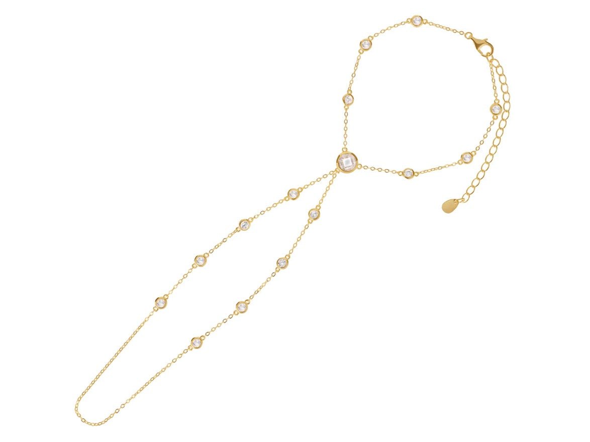 Hand Chain Bracelet with Bezel-Set Cubic Zirconia