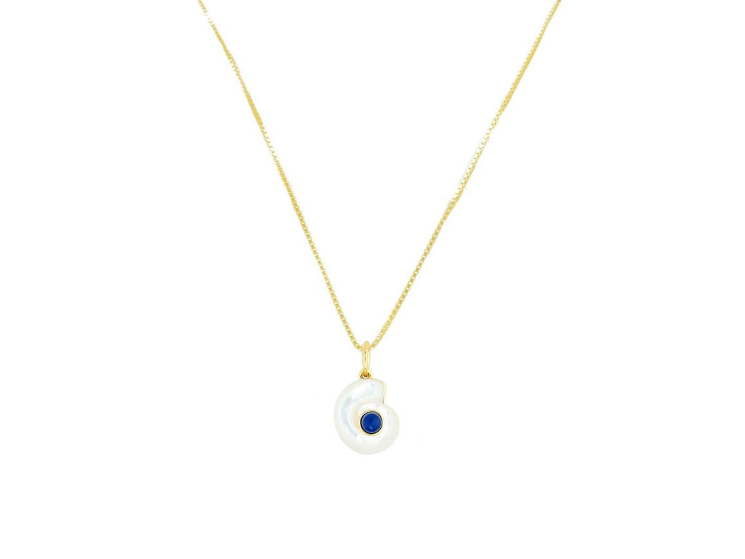 Mother of Pearl Shell Charm Necklace with Lapis