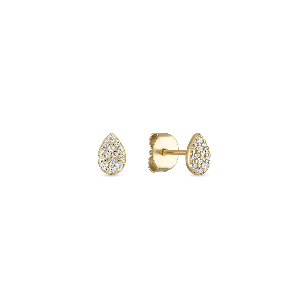 Gold and Pave CZ Pear Studs
