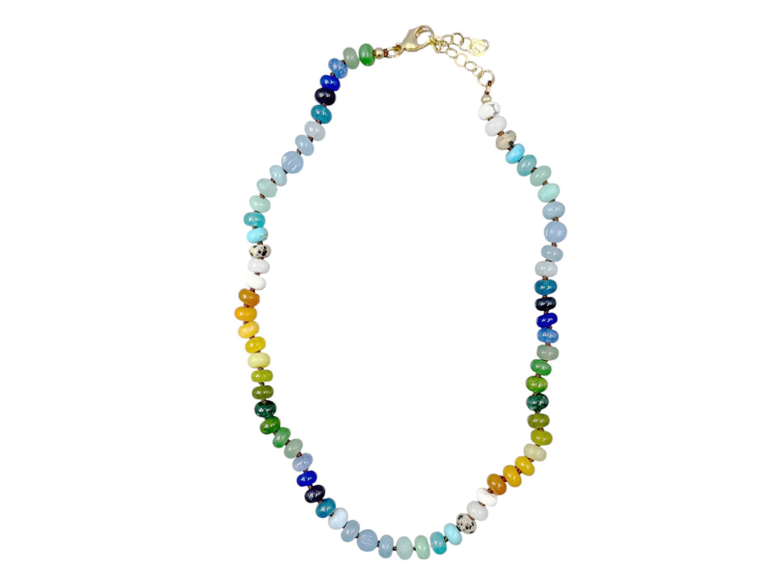 Mixed Sunrise Gemstone Necklace on Dark Brown Silk