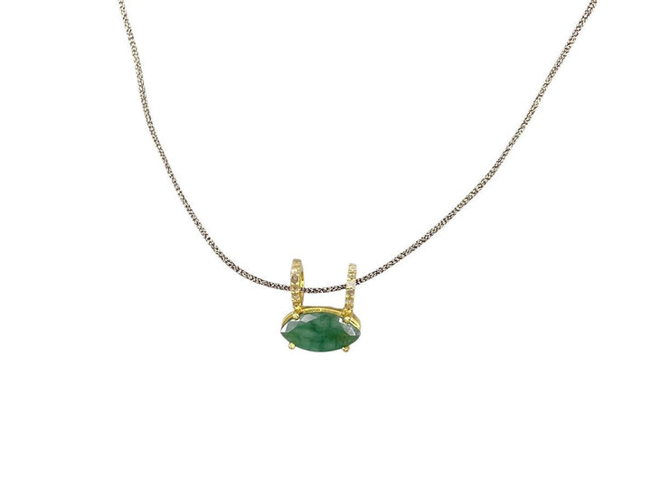 Marquise-Cut Emerald and Diamond Drop Pendant Necklace
