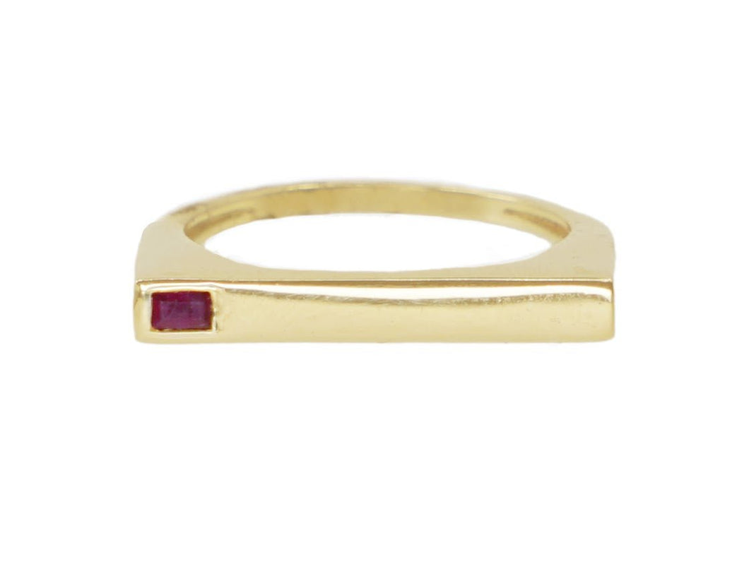 14k Gold Bar Band with Ruby Baguette
