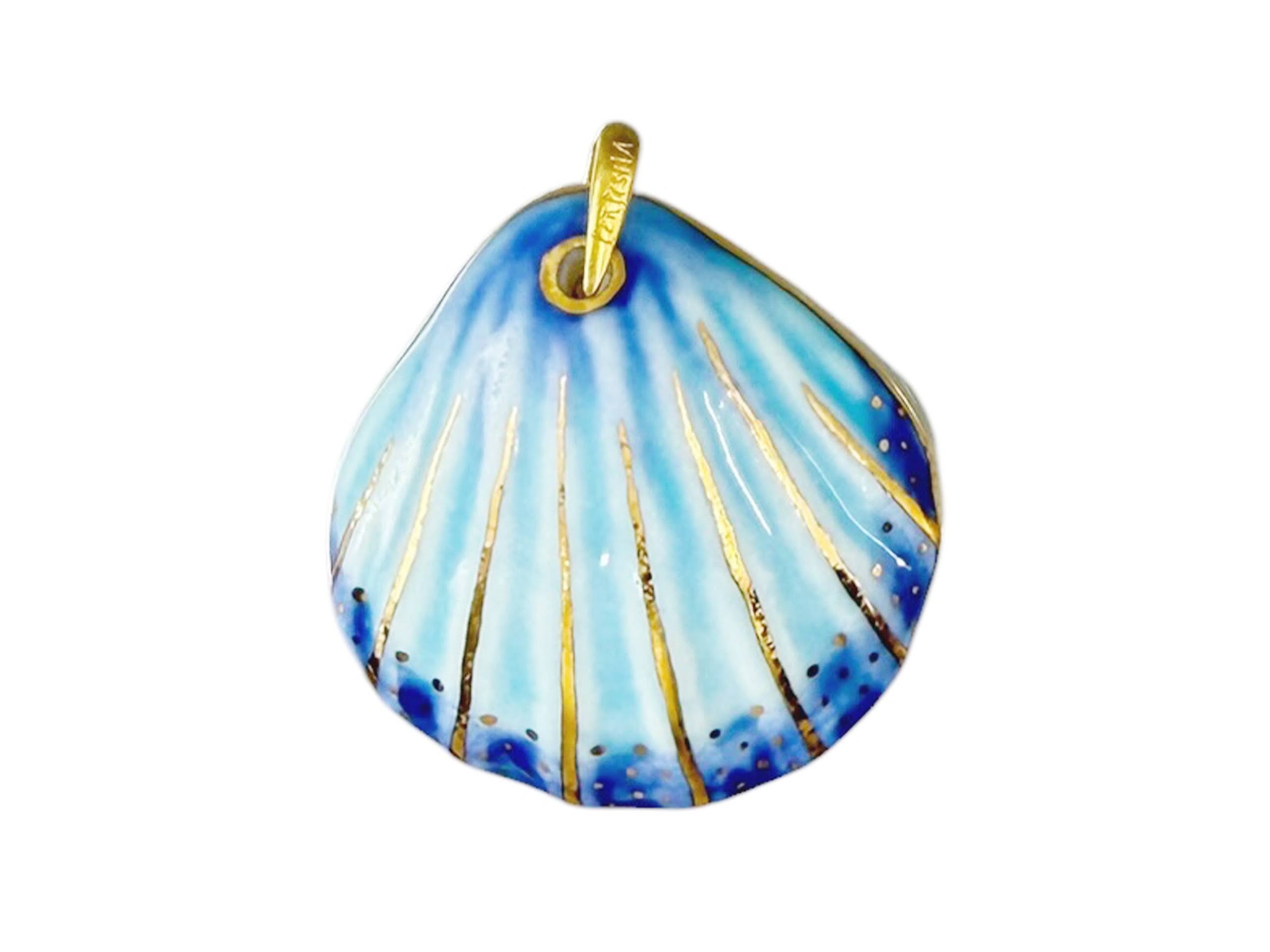 Handpainted Italian Porcelain Navy and Sky Blue Medium Shell Charm