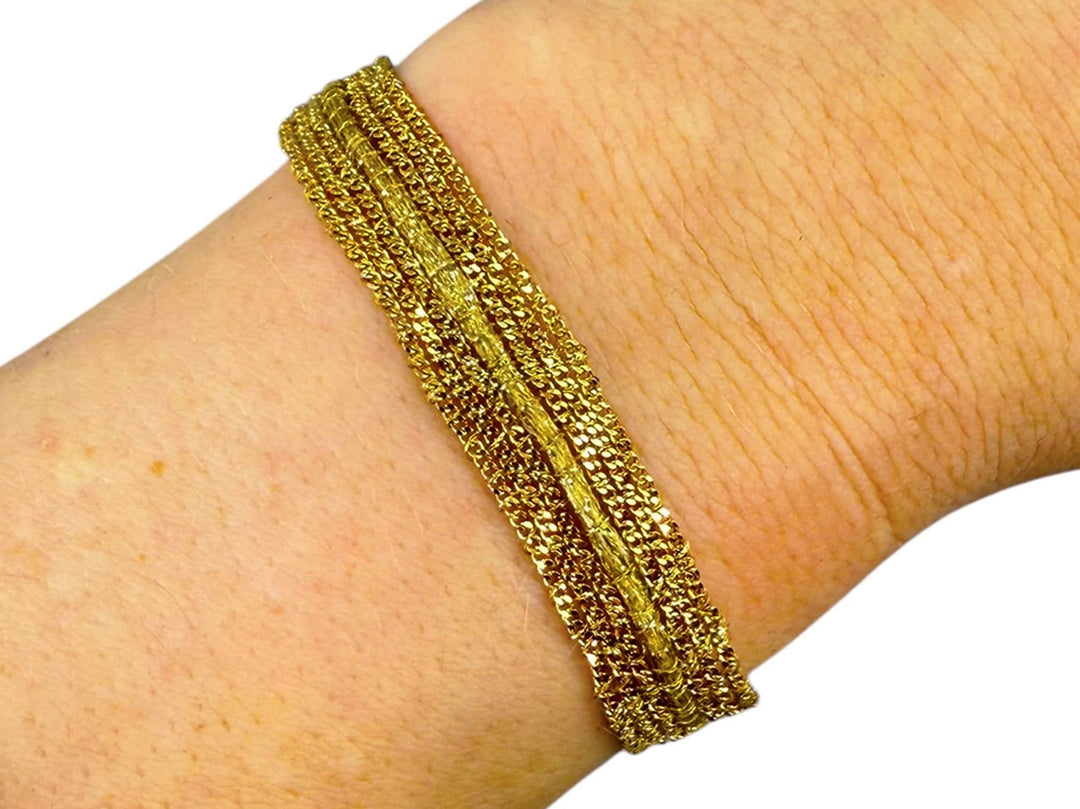 Woven Chain Bracelet with Gold Thread Stripe