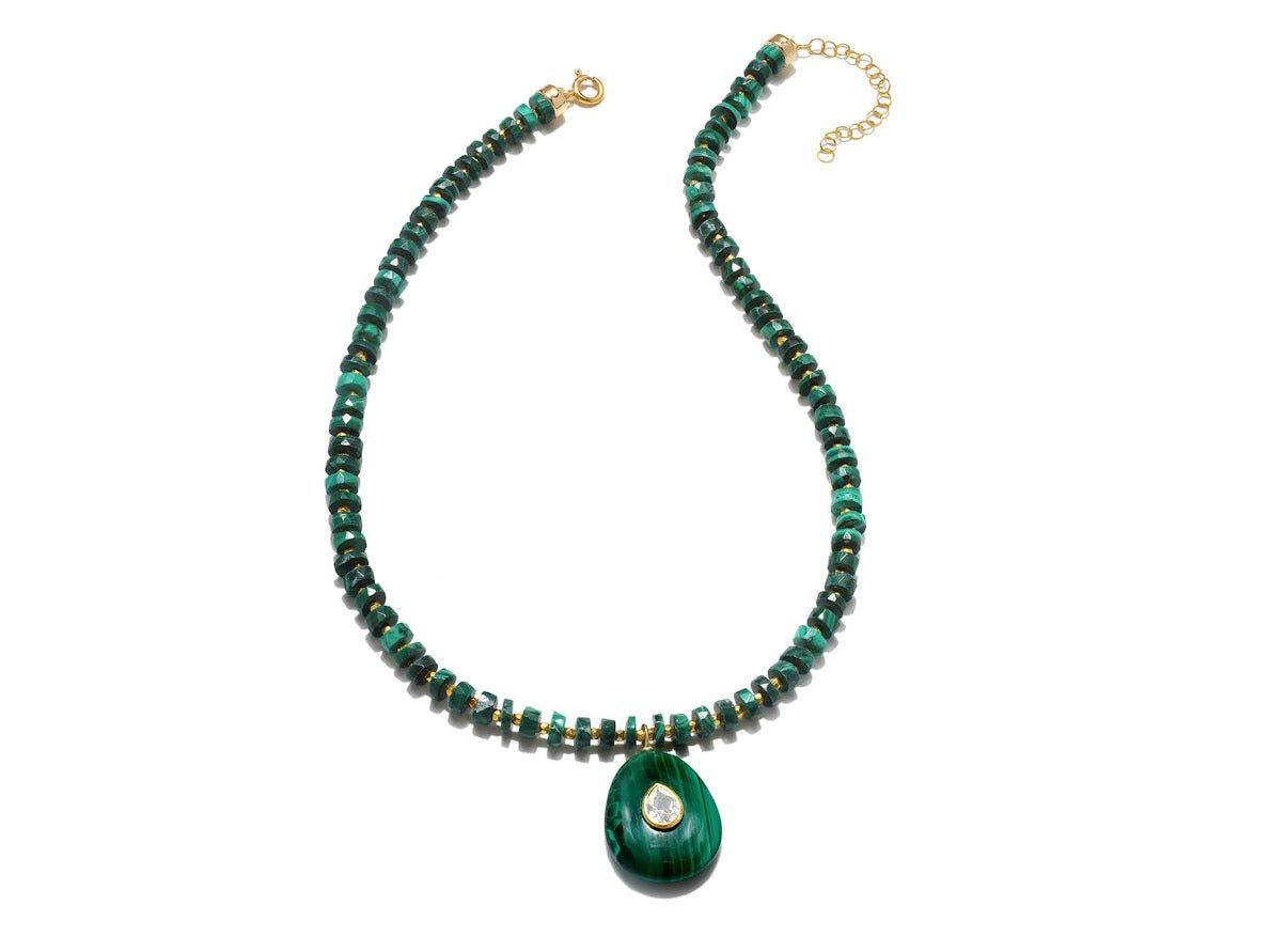 Malachite and White Topaz Charm Necklace