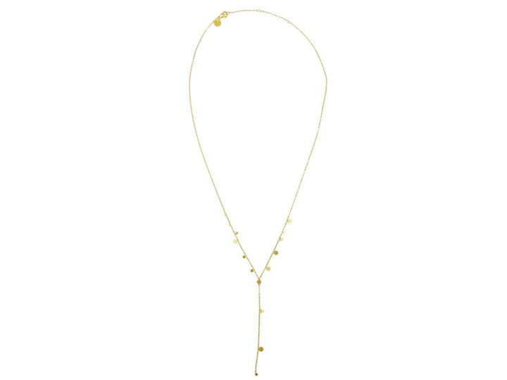 Gold Lariat Necklace with Tiny Discs