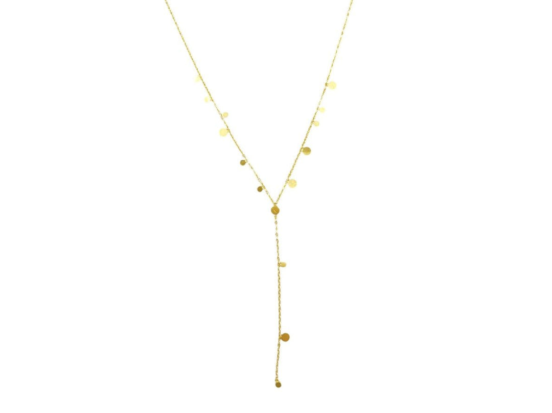 Gold Lariat Necklace with Tiny Discs